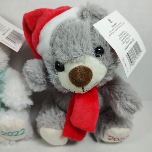 Lot of 3 Christmas Mini Plush Bears Multicolor Xmas Gift Santa Hat Bow Stocking - Picture 6 of 16